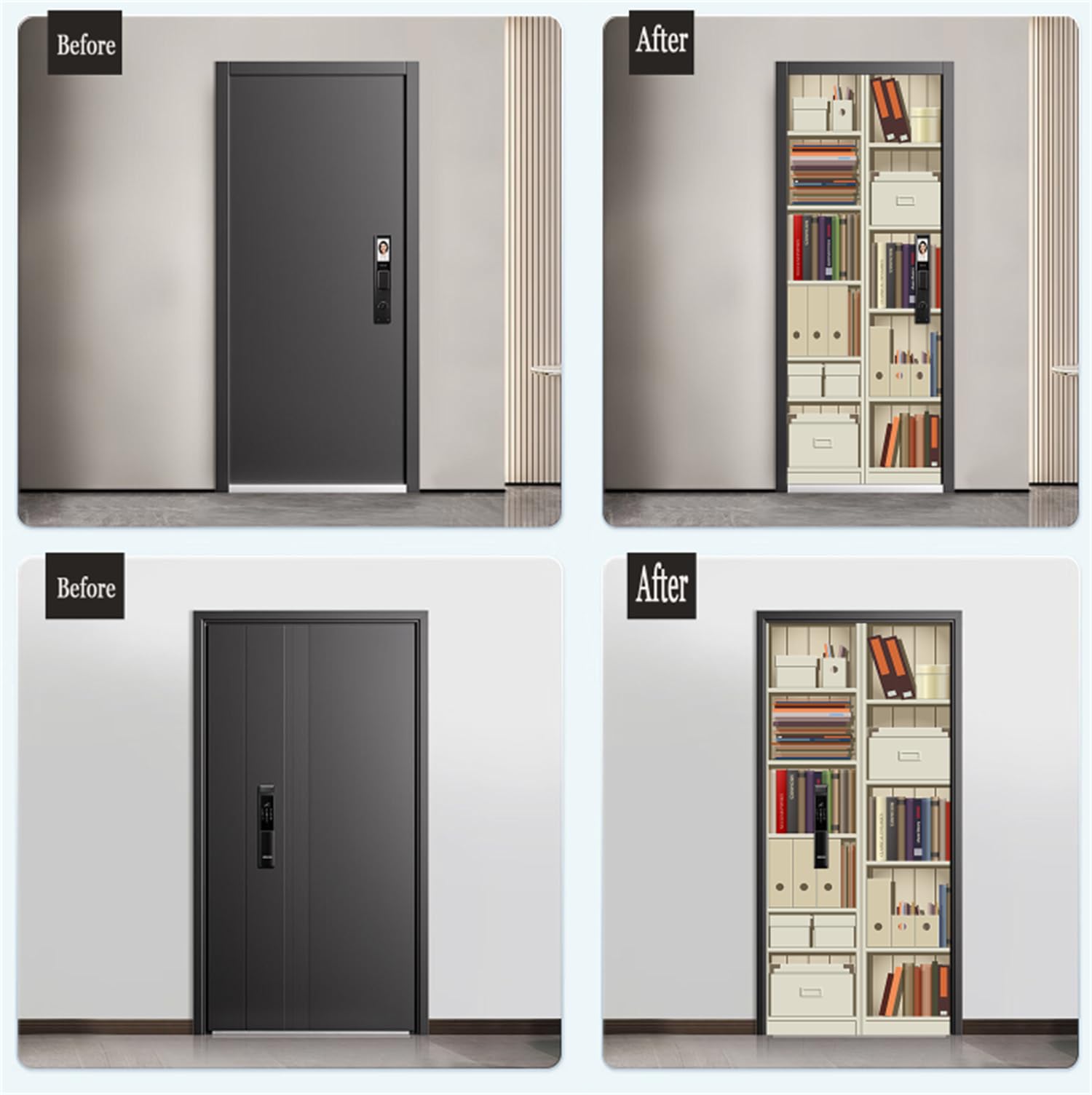 FLFK 3D Tür-Tapete Selbstklebend - Bücherregal Design Für Wohnzimmer & Türen (2er Set)