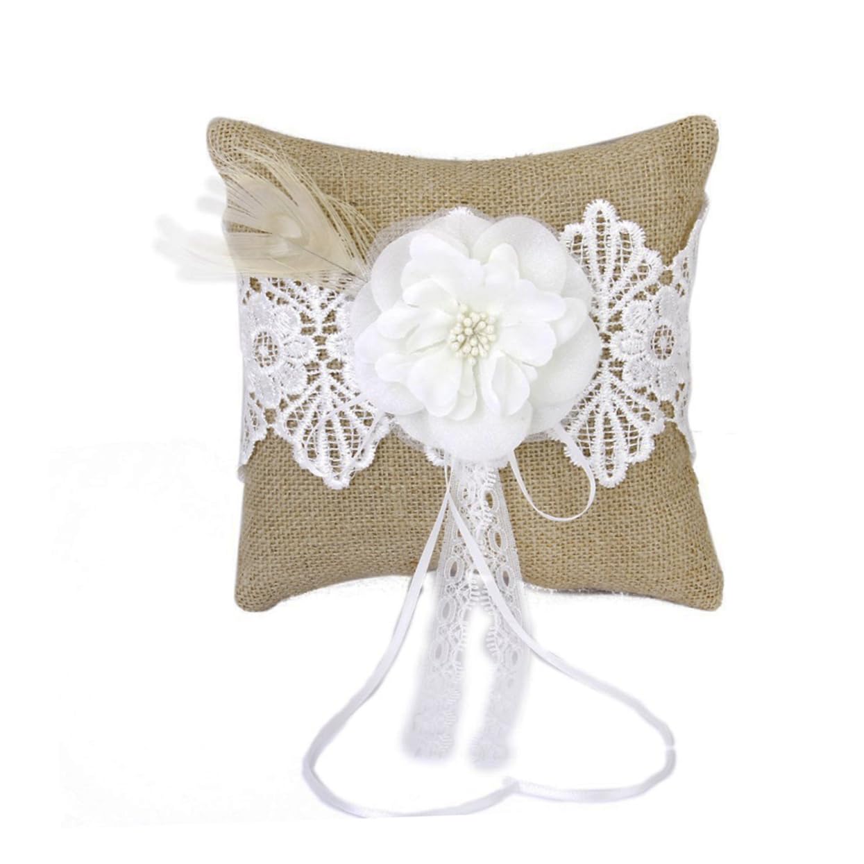 CAXUSD Jute Pillow with Bowknot Decoration for Wedding Ceremony Compact Design with Strap for Page Boy Lightweight and Easy to Carry