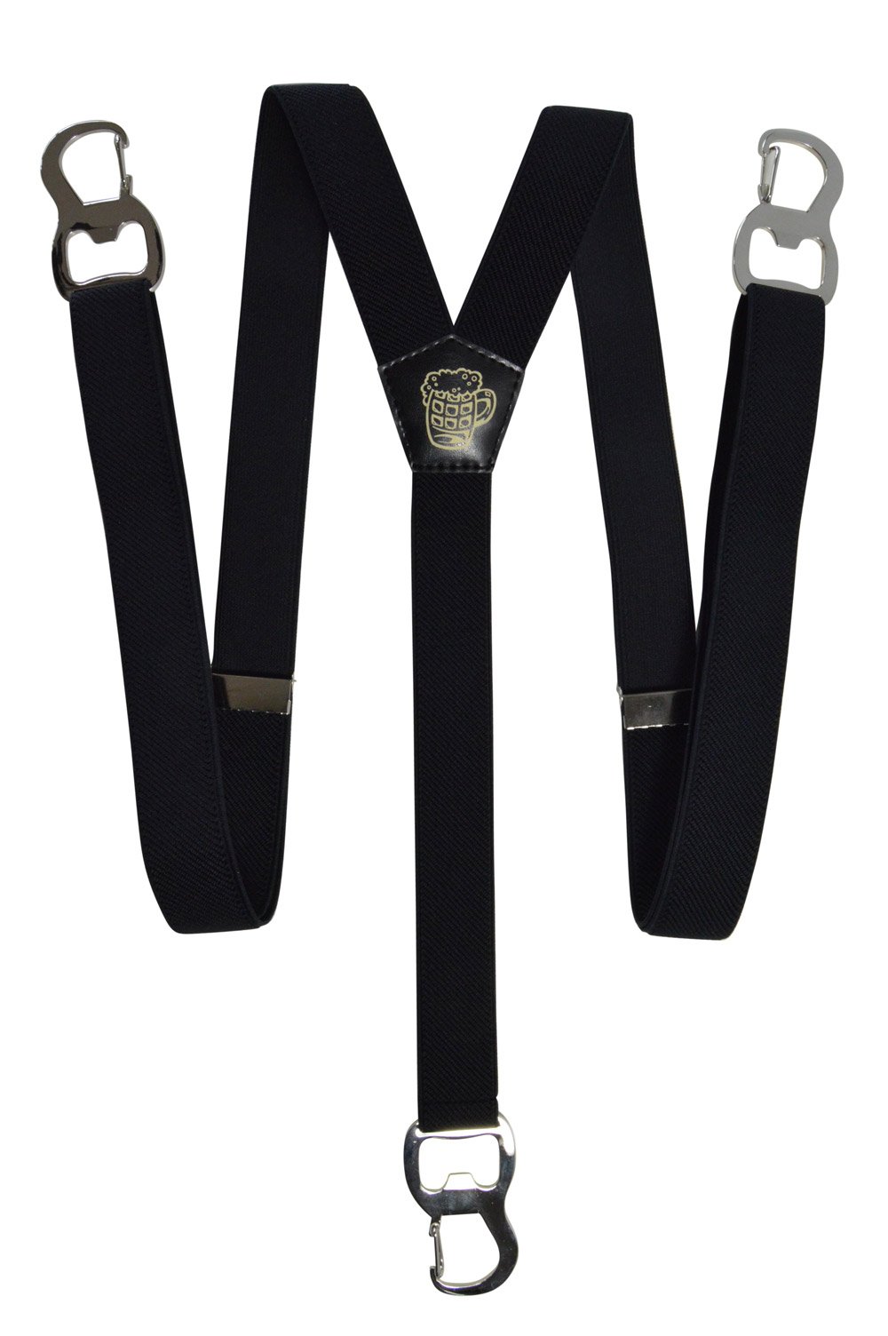 Olata Y-Shape Braces/Suspenders with Beer Bottle Opener Carabiner Clips - 2.5cm. Black