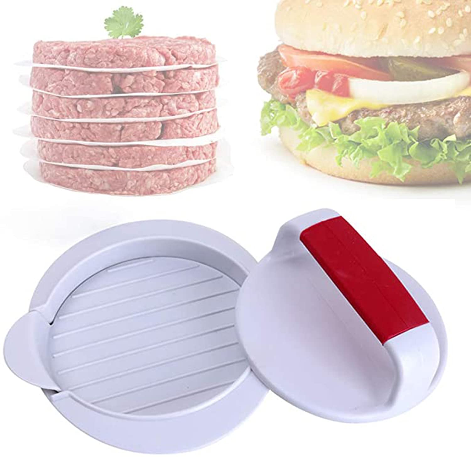 KASTWAVE Hamburger Press Patty Maker Mold, Non-Stick Burger Press Perfectly Sized Burger Mold for Beef Veggie, Rings Easy Release Hamburger Patty Press for BBQ Grill Accessories (1 Piece White)