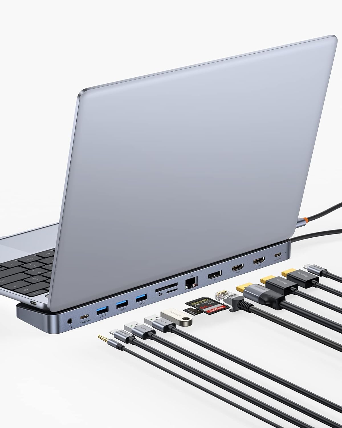 Baseus Laptop Docking Station 4K Multitasking Docking Station with 2 HDMIDP PD 3 USB-A RJ45 Audio TFSD Card Reader USB Hub Compatible for MacBookDellHPSurfaceLenovo product thumbnail 2