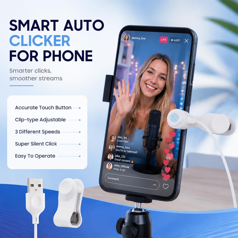 Auto Clicker, 3 Marcia Auto Screen Clicker, Simulazione del Funzionamento delle Dita Autoclicker, Continuous Click Auto Clicker per Telefono, Bianco