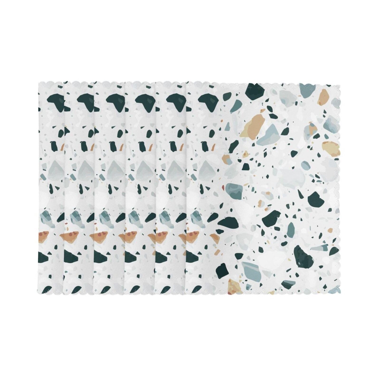 6 PCS Heat Resistant Placemat 45x30 CM, Terrazzo Marble Pastel Printed Non-Slip Place Mats for Kitchen Dining Table Indoor Outdoor