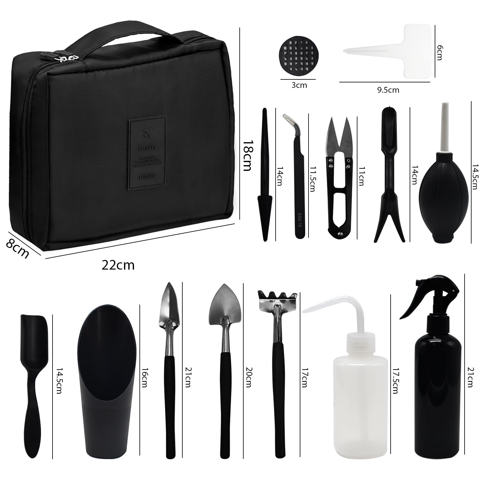 Set di Attrezzi da Giardino, 17 Pezzi Strumenti per Piante Grasse con Pieghevole Tappetino da Giardinaggio Mini Attrezzi da Giardino Kit con Borsa per Attrezzi da Giardino per Interni