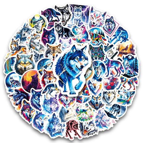 Set Autocollants thème loup,112 Pièces Wolf animal stickers,SANYUANHE Vinyle imperméable wildlife Wolf collection decals，Pour bouteilles d’eau,valises,...