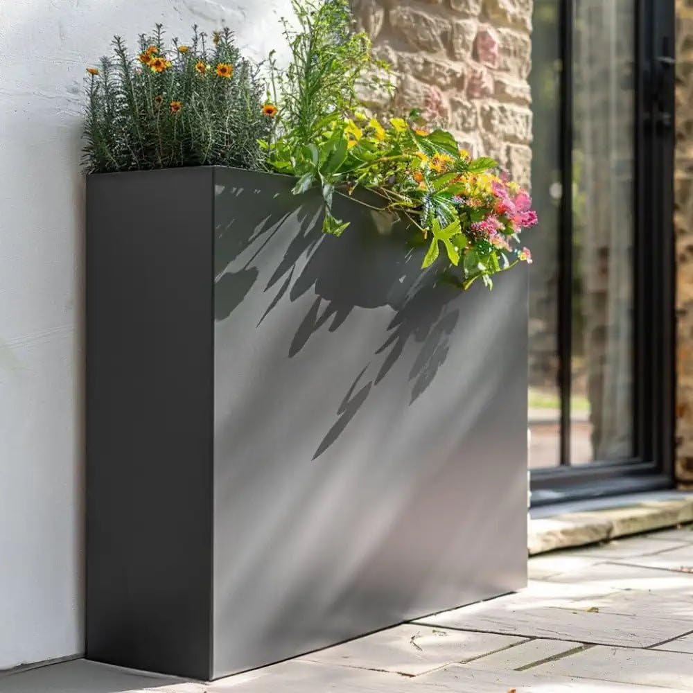 Tulipy Matte Grey Zinc Galvanised Long Tall Trough Planter | No Assembly Needed | Lightweight (, L80cm X W25cm X H60cm)