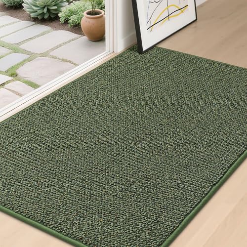 Image of BEQHAUSE Dirt Trapper Door Mat 32 inch x 48 inch, Non-Slip Washable Doormats Entrance Mat, Dirt Resistant and Absorbent Welcome Mat, Low Profile Floor Mats for Front Back Door and Entryway, Green