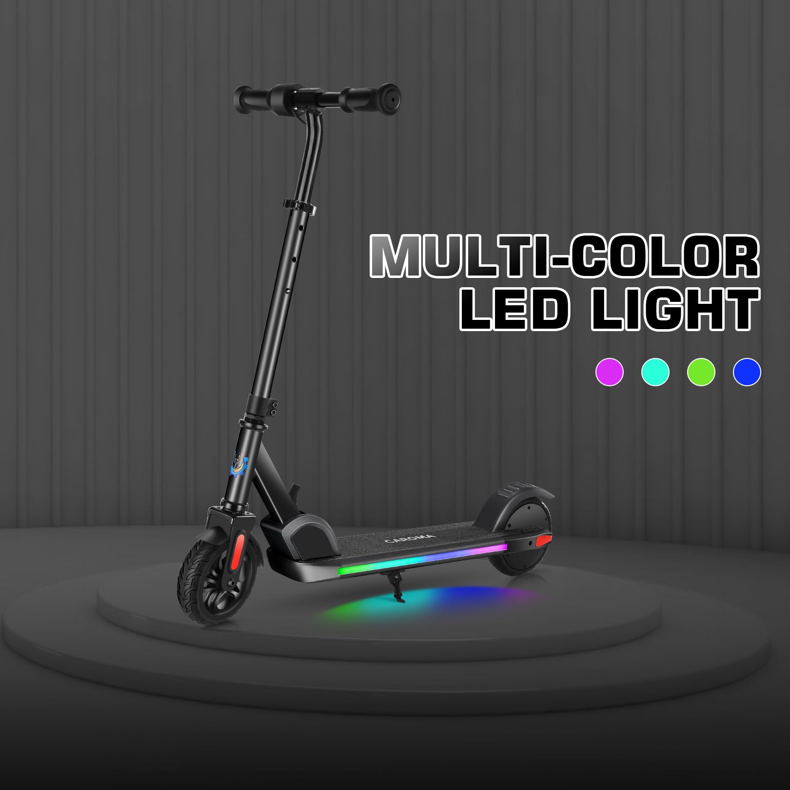 Caroma Scooter elettrico per bambini dai 6 ai 14 anni, motore da 150 W, 16 km/h, scooter elettrico per bambini, velocità e altezza regolabili, luci colorate, display LED
