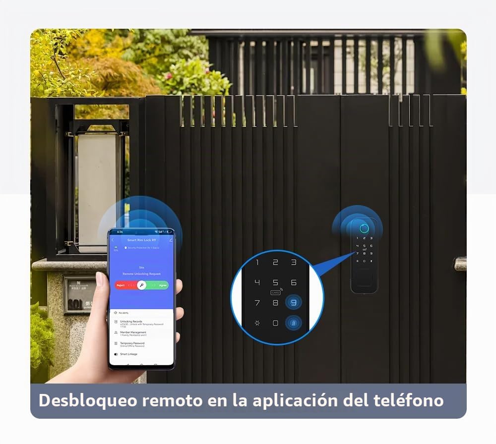 R2 Cerradura Inteligente con Huellas Dactilares Wi-Fi Tuya Smart | Acceso Tarjetas IC, Control por Aplicación, Contraseña/Llave/Desbloqueo Mecánico, Para Hogar, Oficina y Hotel
