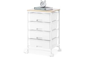 Utility Cart with 4 Drawers - Rolling Storage Cart with Wooden Tabletop