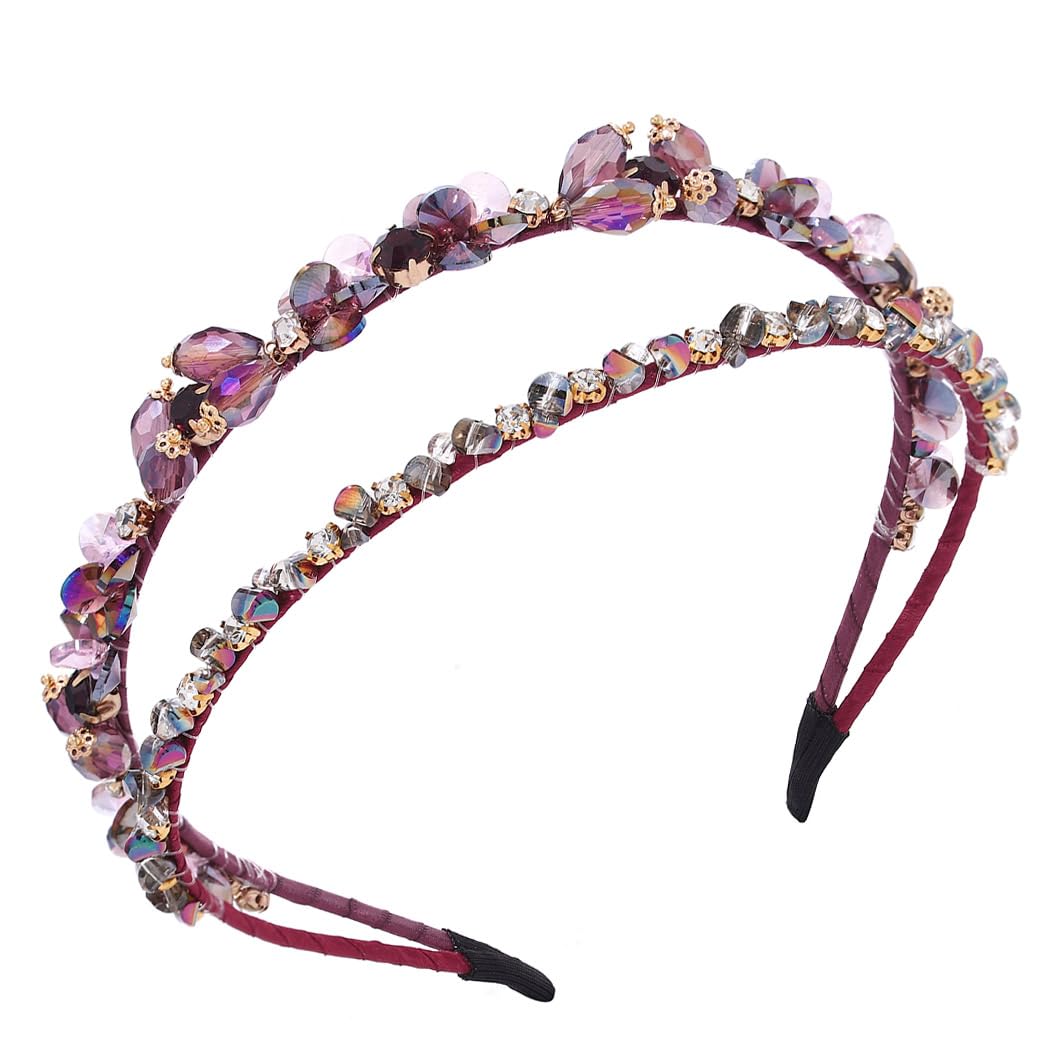 IYOU Shiny Rhinestone Headband Purple Rhinestone Hair Bands Vintage Wedding Guest Hair Accessories for Women