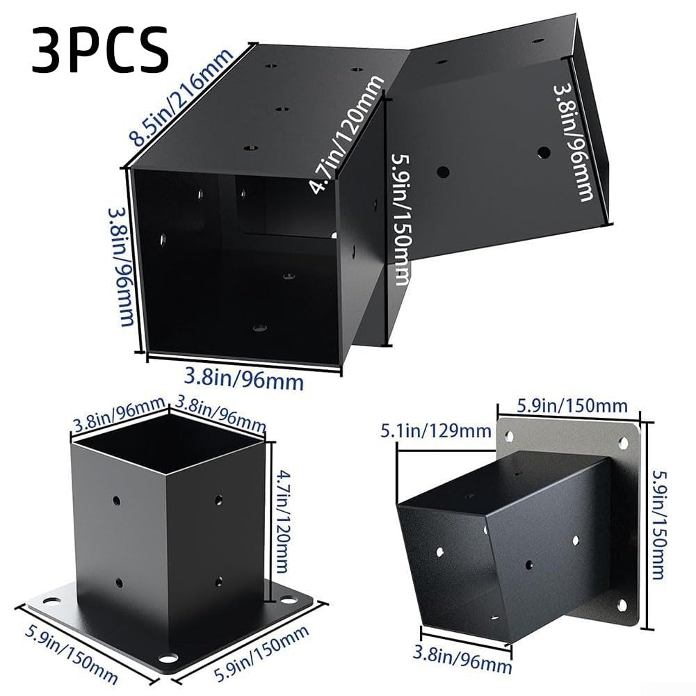 Kit per pergola con staffe inclinate per tetto pergolato, staffe di montaggio a parete, kit di staffe di estensione per gazebo portico da 10 x 10 cm, nero (C)