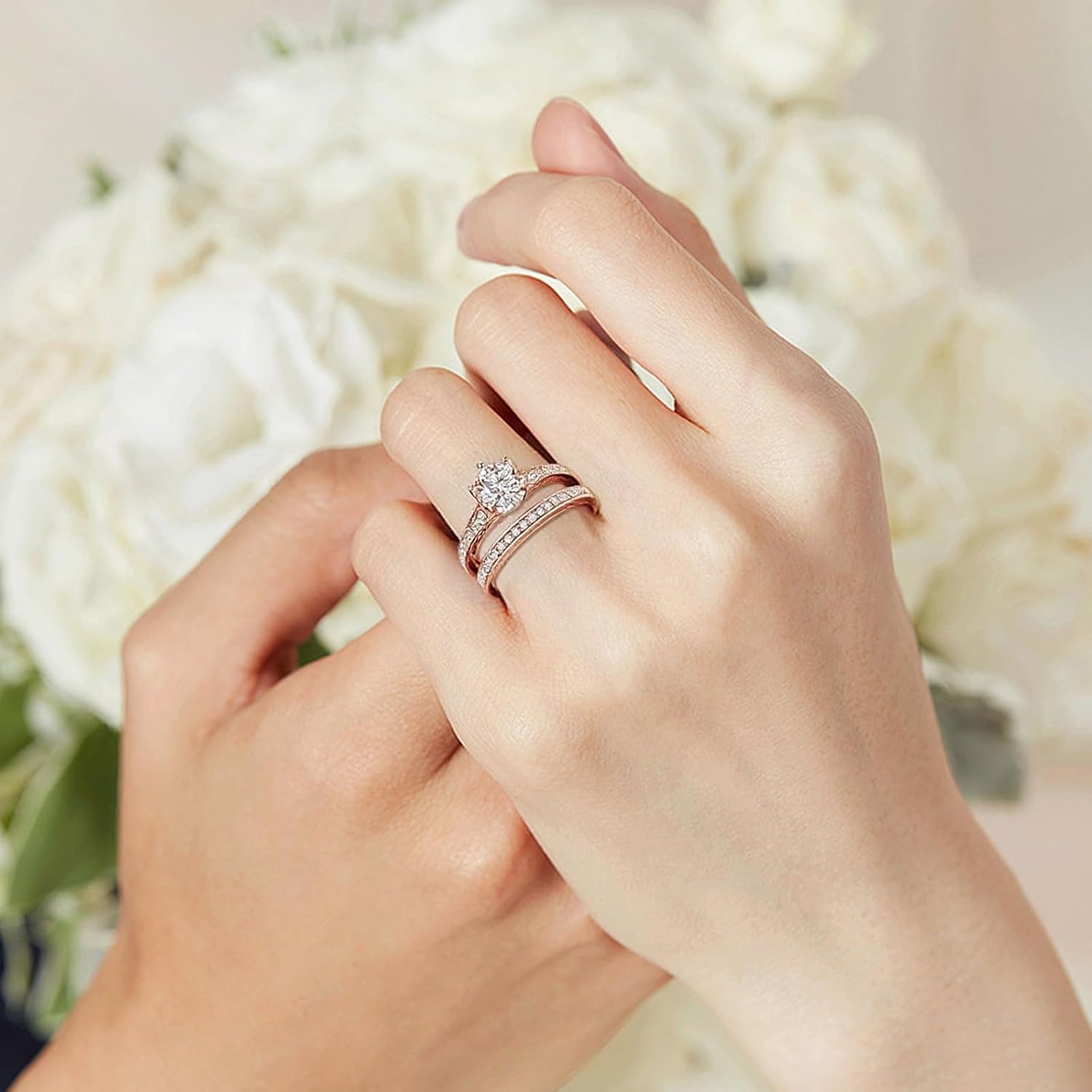 1.2 Carat(ctw) Round Cut Moissanite/Lab-Grown Diamond Wedding Engagement Ring Set for Women Custom Vintage Wedding Ring Set in Sterling Silver/10K/14K/18K Solid Gold（D Color, VVS Clarity）