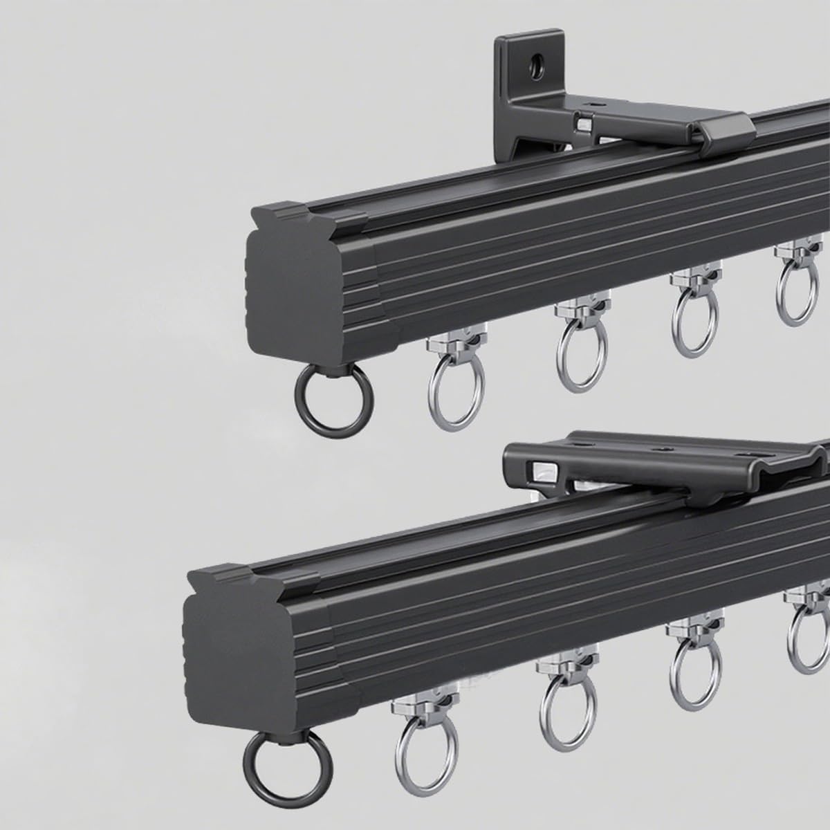 Ensemble de rails de plafond robustes en aluminium noir mat 370cm