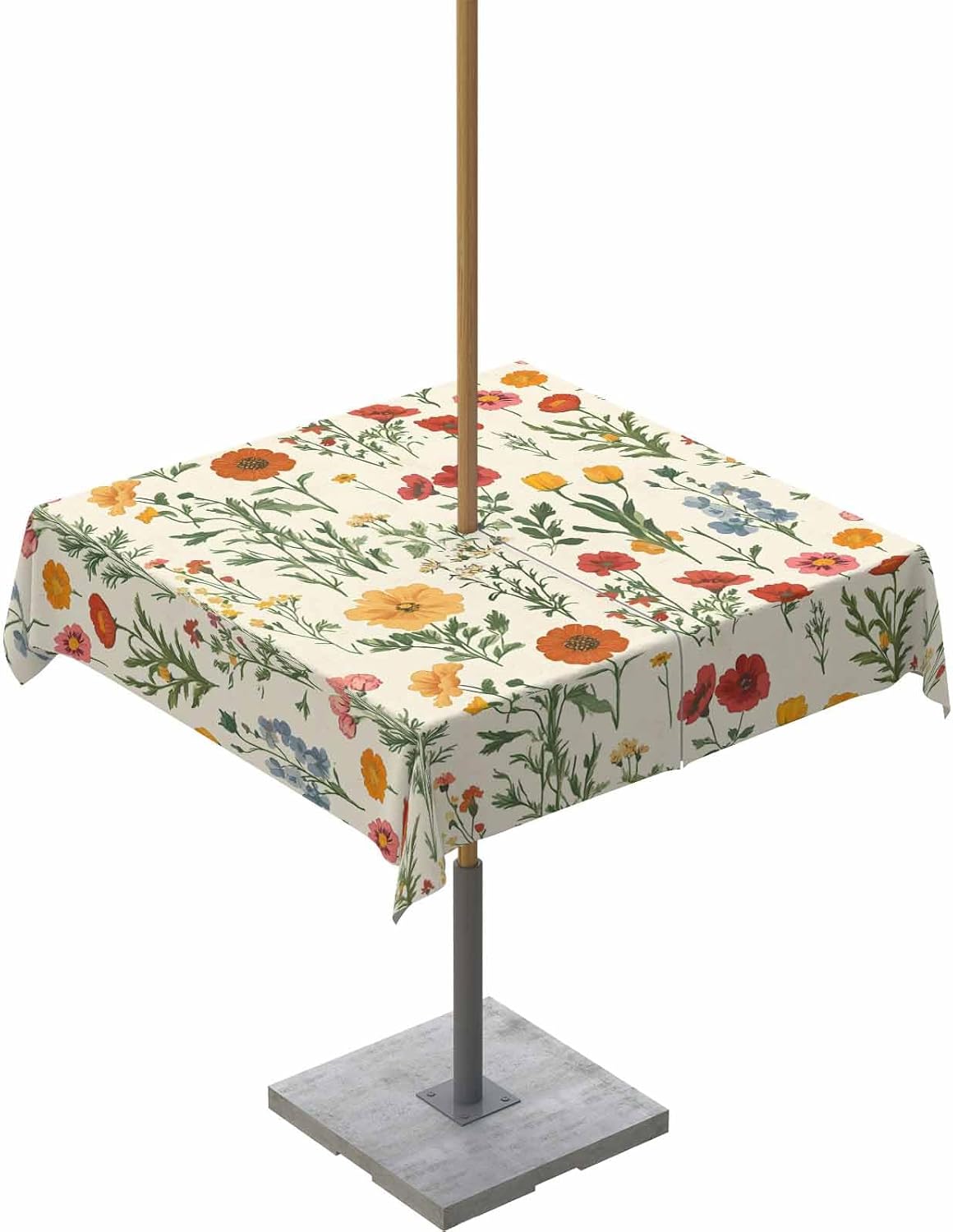 Square Outdoor Tablecloth with Umbrella Hole 54"x54", Spring Linen Flower Leaf Plant Table Cloth with Zipper, Waterproof Protect Table Covers for Dining Garden Courtyard Patio Camping