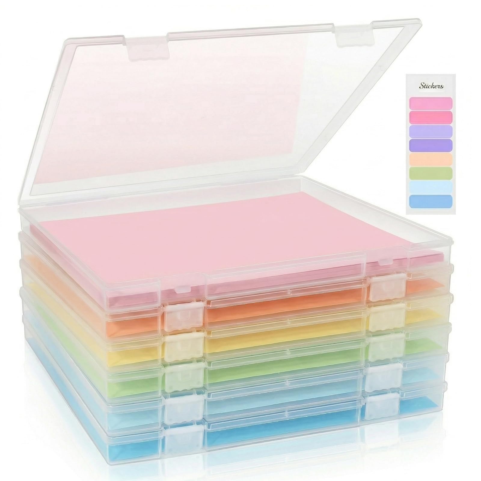 Photo 1 of FAAYUCK Scrapbook Paper Storage 12x12 Inch, 6 Pack Scrapbook Organizer with Secure Latch, Clear Stackable Plastic Paper Storage Box for File, Photo, Craft, Puzzle, Office Supply, Vinyl Sheet
