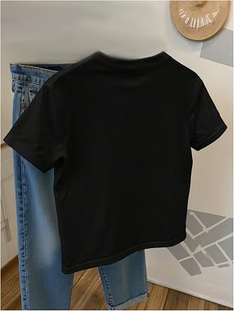 SweatyRocks Women's Short Sleeve Round Neck T Shirts Rhinestone Pearl Top Casual Tees