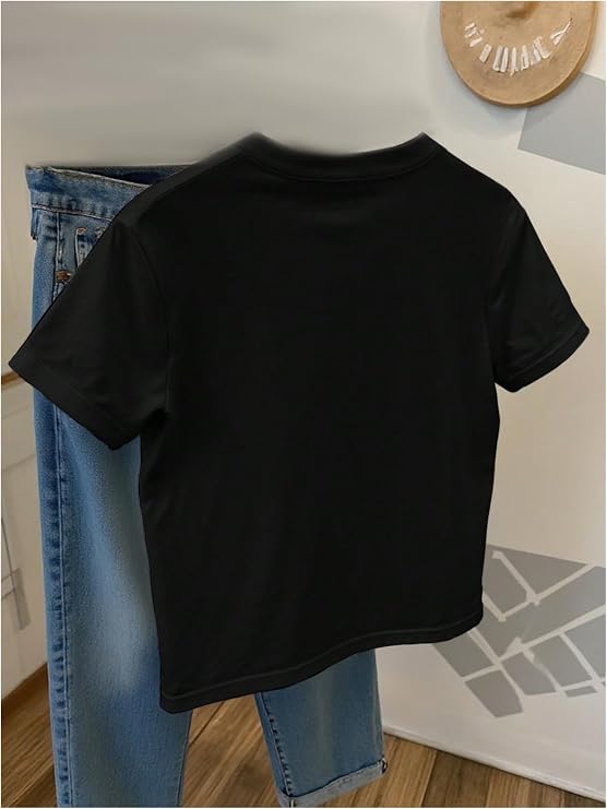 SweatyRocks Women's Short Sleeve Round Neck T Shirts Rhinestone Pearl Top Casual Tees