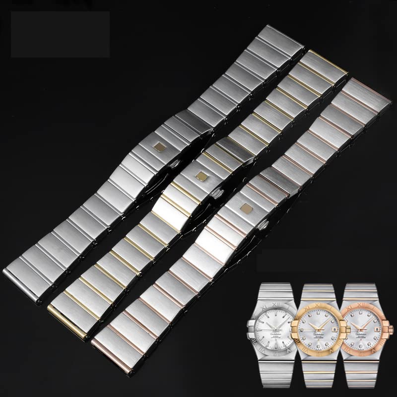 Para correa de acero Omega, correa de reloj de acero serie Constellation Double Eagle, cadena de reloj para hombres y mujeres de 17mm, 23mm y 25mm