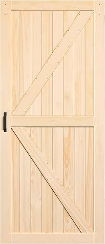 Miniatura 1 de YITAHOME Puerta de granero de 36 x 84 pulgadas con asa, puerta corrediza de granero con doble superficie, panel de madera maciza, puerta corredera