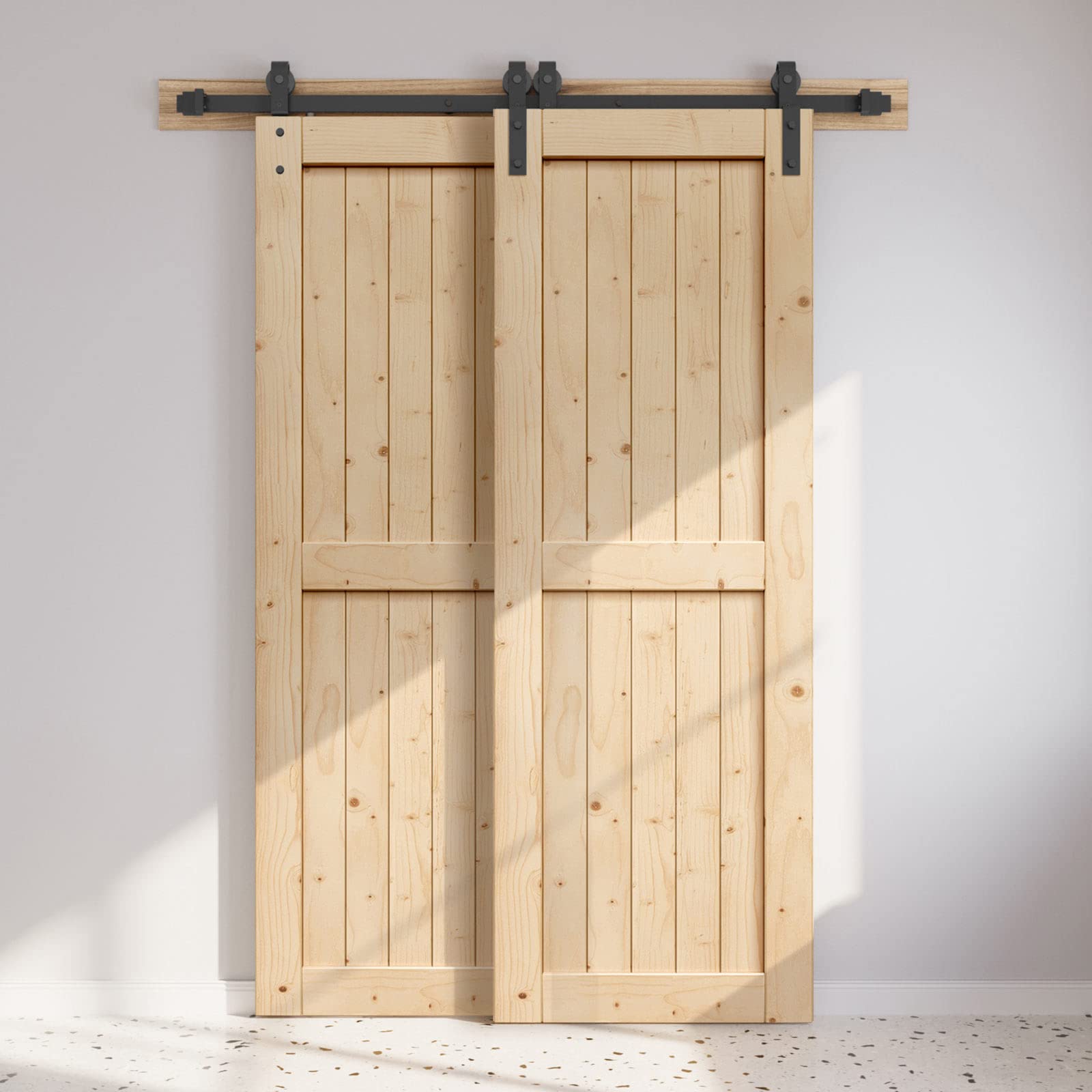 Buy 30 Wood Barn Door with 5FT Single Track Bypass Barn Door Hardware