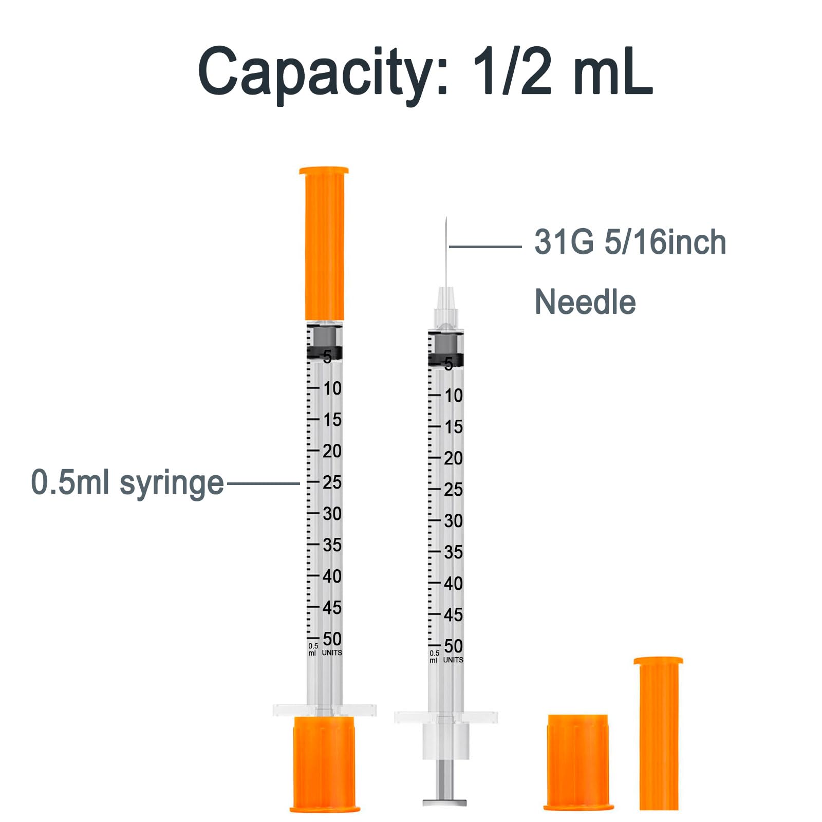0.5ml Syringe with Needle,31G 5/16 Inch 8mm Syringe with Needle,Individually Wrapped Pack of 30 — Amazon image 2