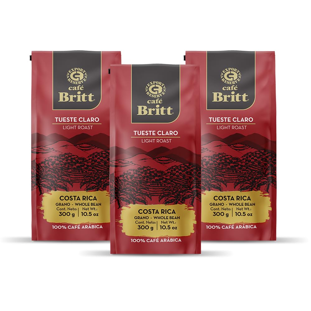 Café Britt® – Café costaricain à torréfaction légère (300 ml) (lot de 3) – Café entier, arabica, casher, sans gluten, 100 % gourmand et torréfaction légère