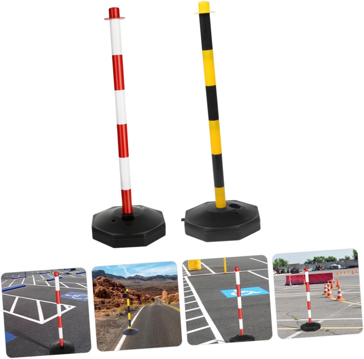 Zerodeko 2 Pack Water-Filled Traffic Delineator Posts Adjustable Safety Cones Reflective Collar for Driveway Guard and Parking Assistance Yellow Barrier for Training