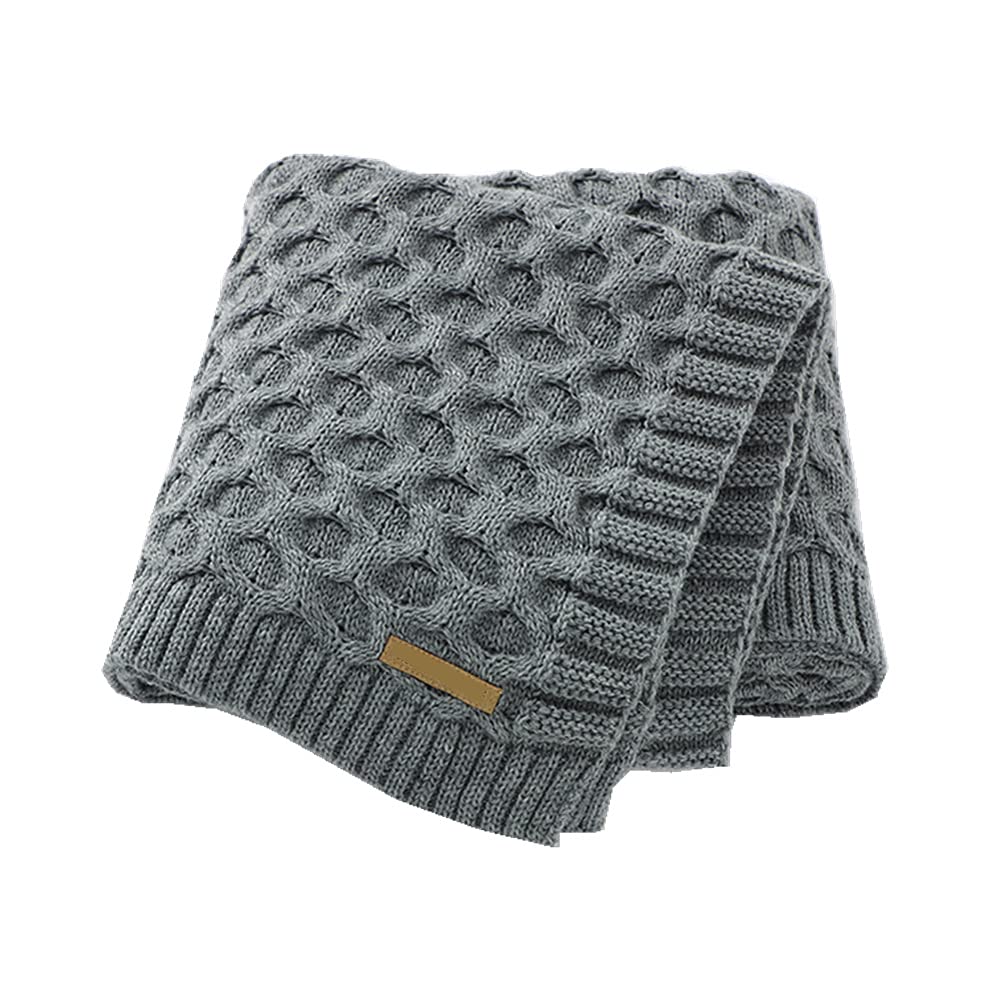 Surwin Baby Knitted Soft Blanket for Newborn, Warm Swaddle Wrap Stroller Cover Nursing Blanket Sleep Sack Stroller, Birthday Gift for Kids Boys and Girls (80x100cm,grey)