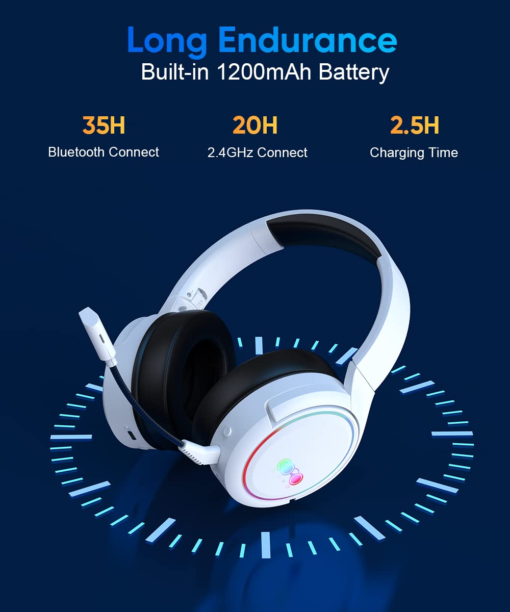 Bezprzewodowy zestaw słuchawkowy do gier, słuchawki Bluetooth z mikrofonem, 2,4 GHz, bezprzewodowe słuchawki nauszne, dźwięk przestrzenny, ultraniskie opóźnienia do PS4, PS5, Switch, Xbox, PC,