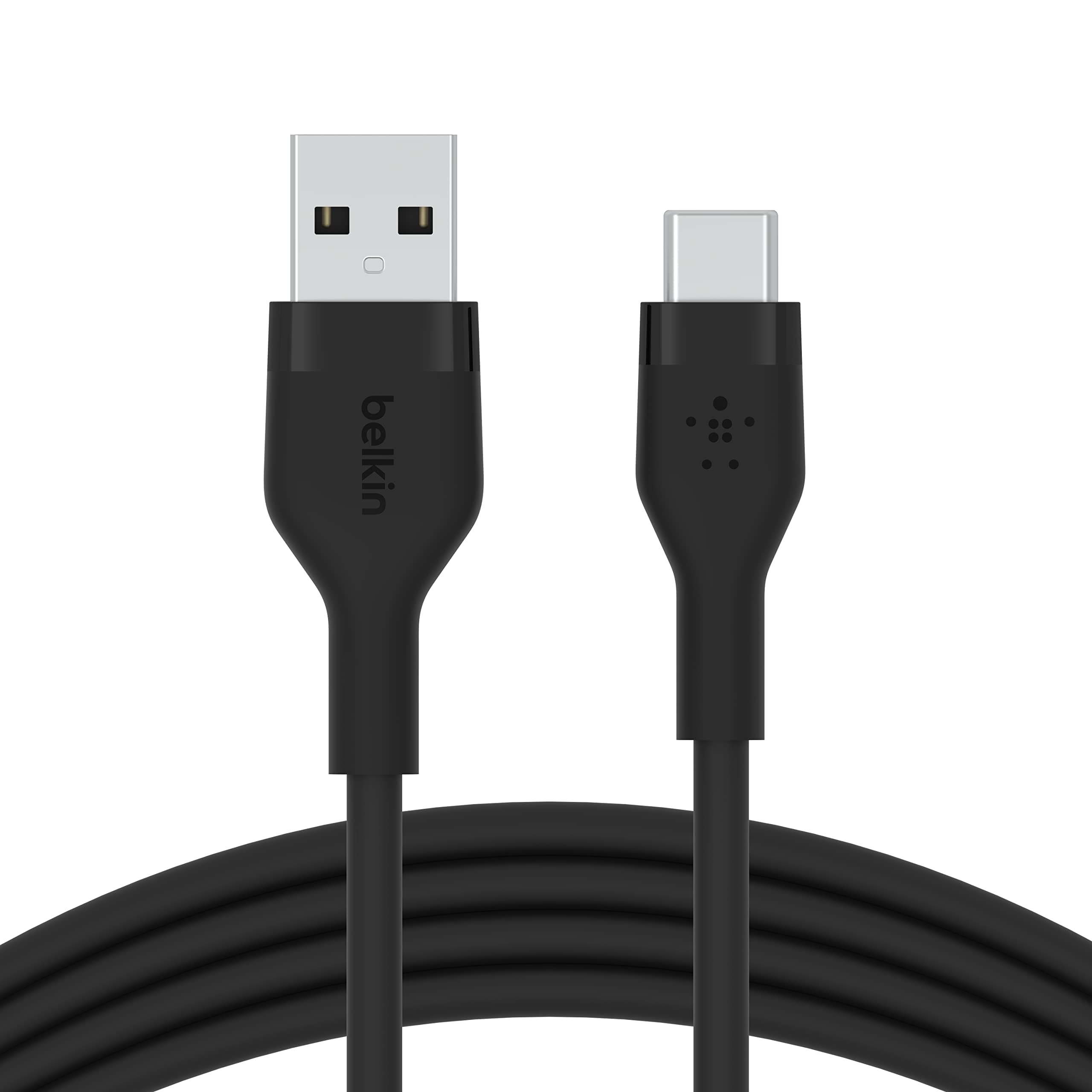 BoostCharge Flex silicone USB C charger cable, USB-IF certified USB type A to USB type C charging cable for iPhone 16, 15, Galaxy S24, S23, iPad, MacBook, Note, Pixel and more - 2m, black