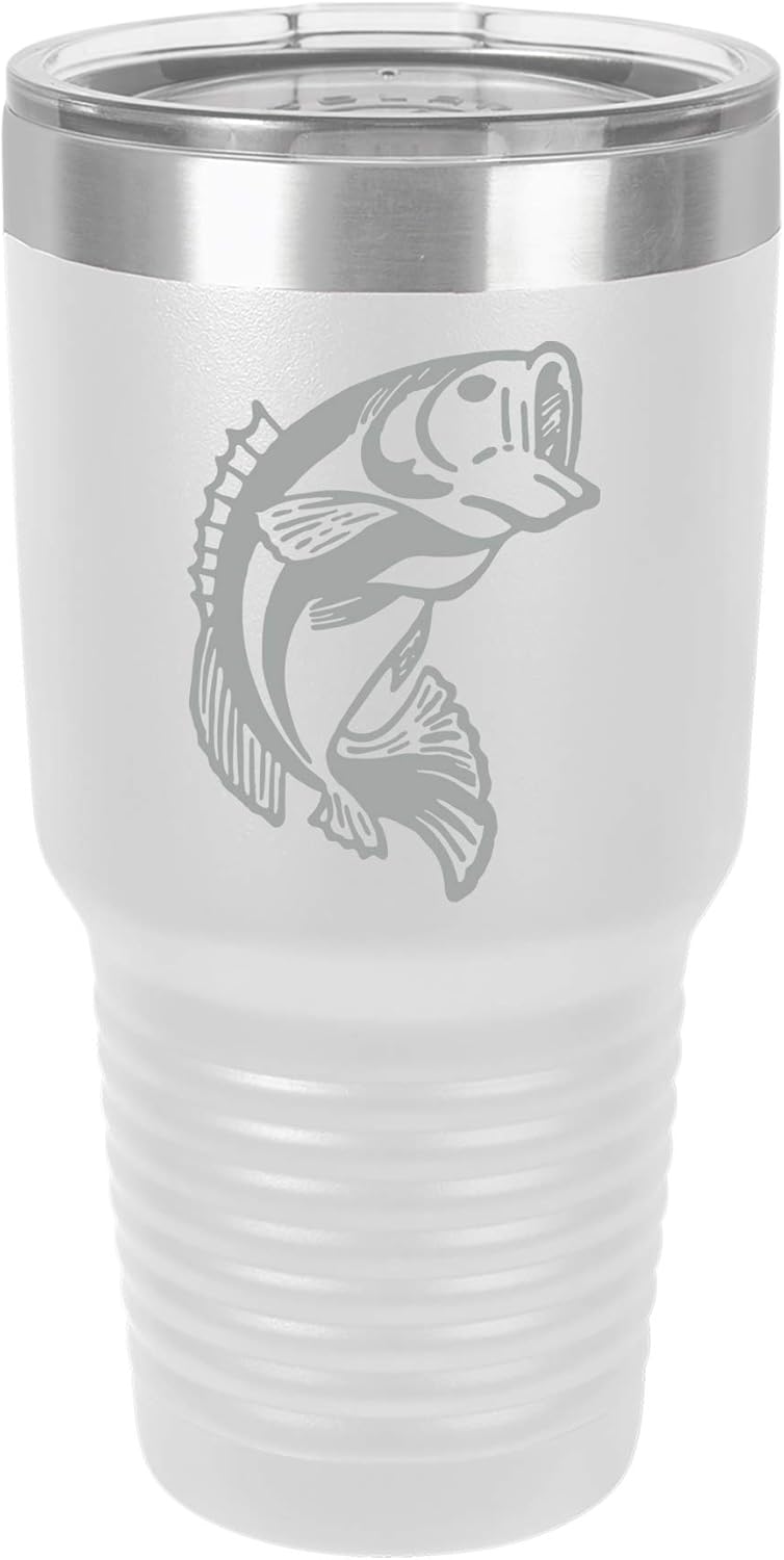 Tumbler Stainless Steel Vacuum Insulated Travel Mug Bass Fish (Green, 20 oz)