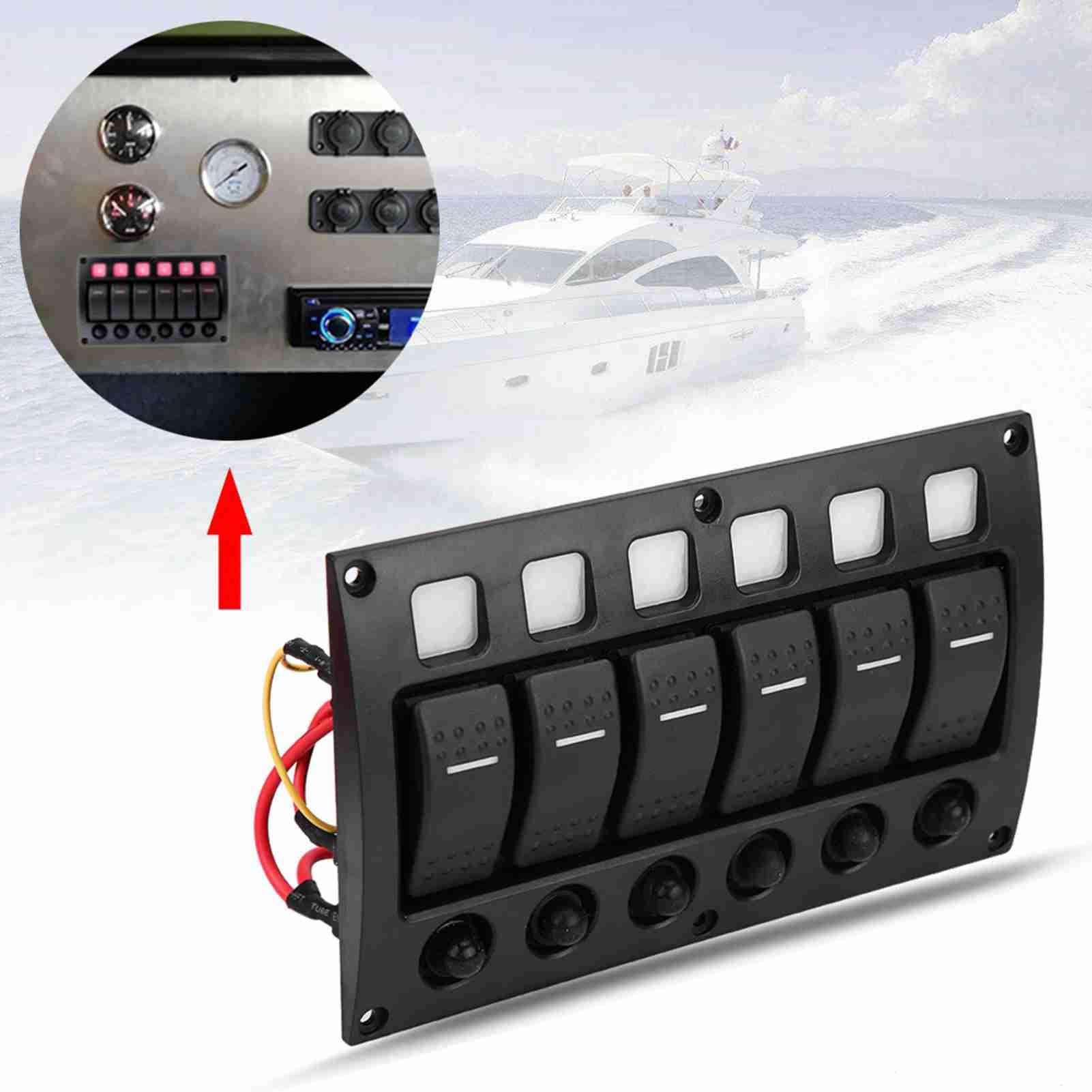 KIMISS Panel przełączników On/Off 6P z diodą LED dla samochodu, łodzi, kampera – 12/24V z wyłącznikiem bezpieczeństwa