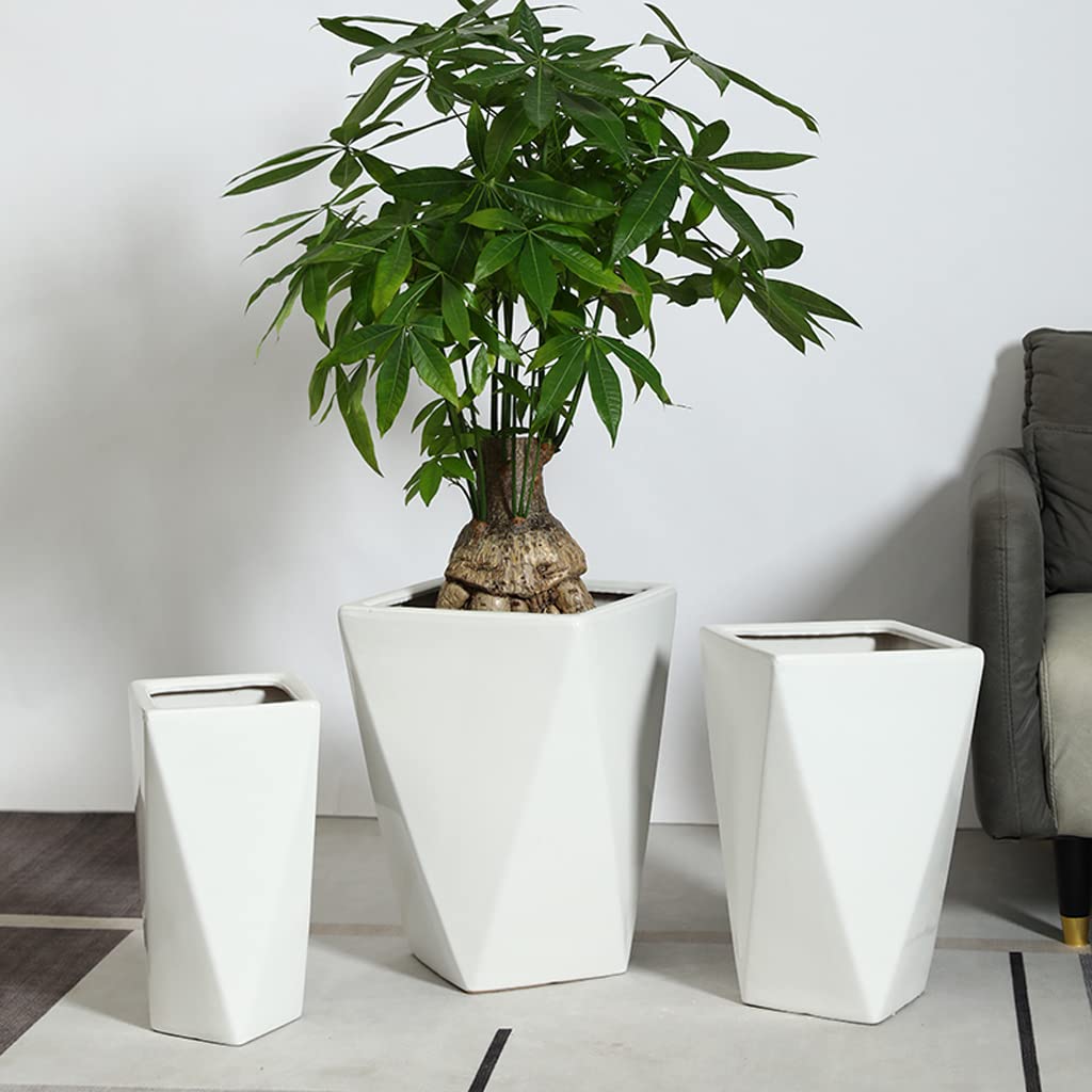Vasi da Giardino Vasi da Fiori a Geometria Moderna, vasi per Piante in Ceramica per Interni ed Esterni con Fori di drenaggio per Decorazioni per la casa e L'Ufficio, Bianco
