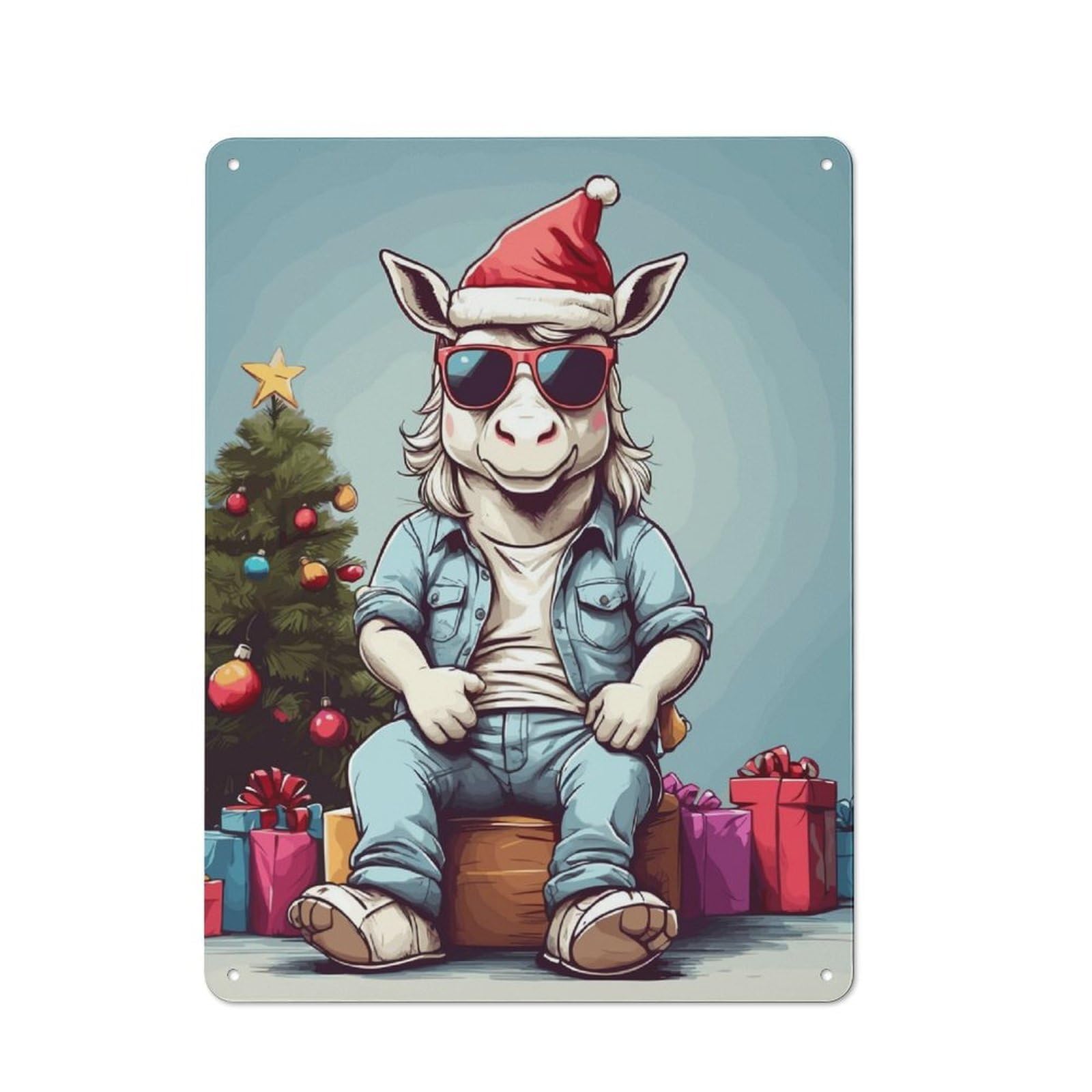 Junmoney Unicorn Christmas Retro Metal Wall Sign 40X30cm Featuring For Hallway Wall, For Garage, Workshop And Man Cave Decoration