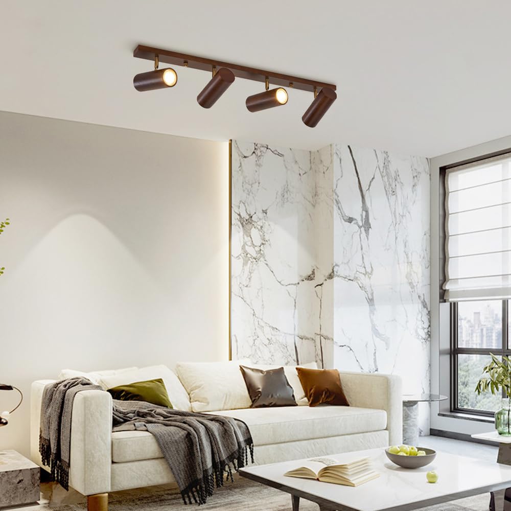 Kit de iluminación LED con riel Ajustable, Barra de Techo de Madera con lámparas direccionales para Isla de Cocina, Oficina en casa y exhibición de Obras de Arte.