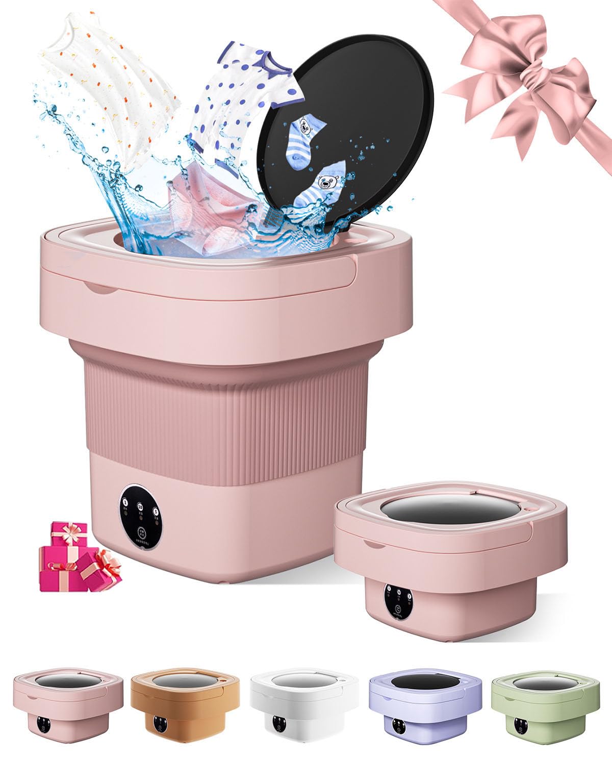 Portable Washing Machine, 9L Mini Laundry Washer with 3 Modes Cleaning for Underwear, Baby Clothes, Sock, Small Delicates. Foldable Washer and Dryer Combo for Apartment, Home, Hotel, Camping,RV(Pink) (B0CN9TCF31) Amazon Price History, Amazon Price Tracker
