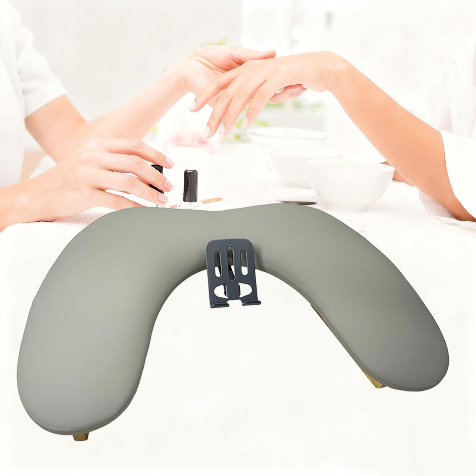 TISHITA Almohada para Manicura Cojín para de Manos Soporte Estable para Técnica de Uñas Almohadilla Confortable con Porta Teléfono Integrado Adecuada P, Gris