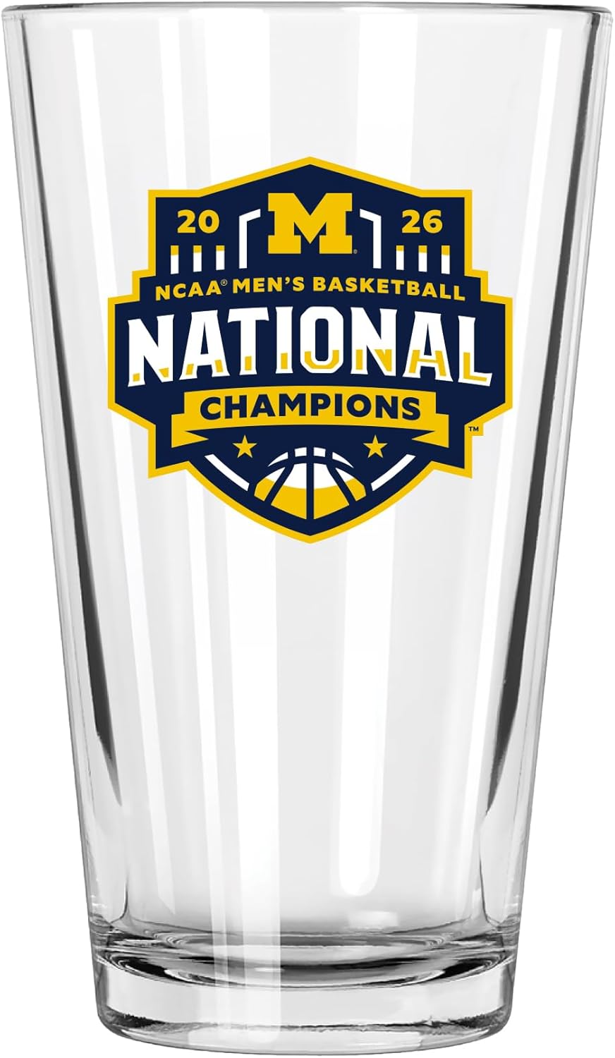 The Memory Company Officially Licensed NCAA College Basketball Champs 2026 16oz Pint Glass, National Basketball Champs 2026, University of Michigan