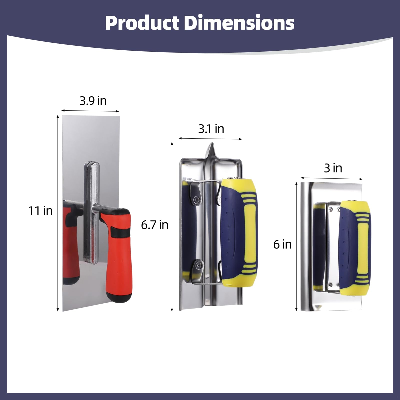 Zement-Maurerkellen-Set – 3 Werkzeuge: Fugenfräse, flache Kelle, Kantenschneider, rutschfestes Griff-Design, Edelstahl-Konstruktion für Gips- und Mörtelbearbeitung