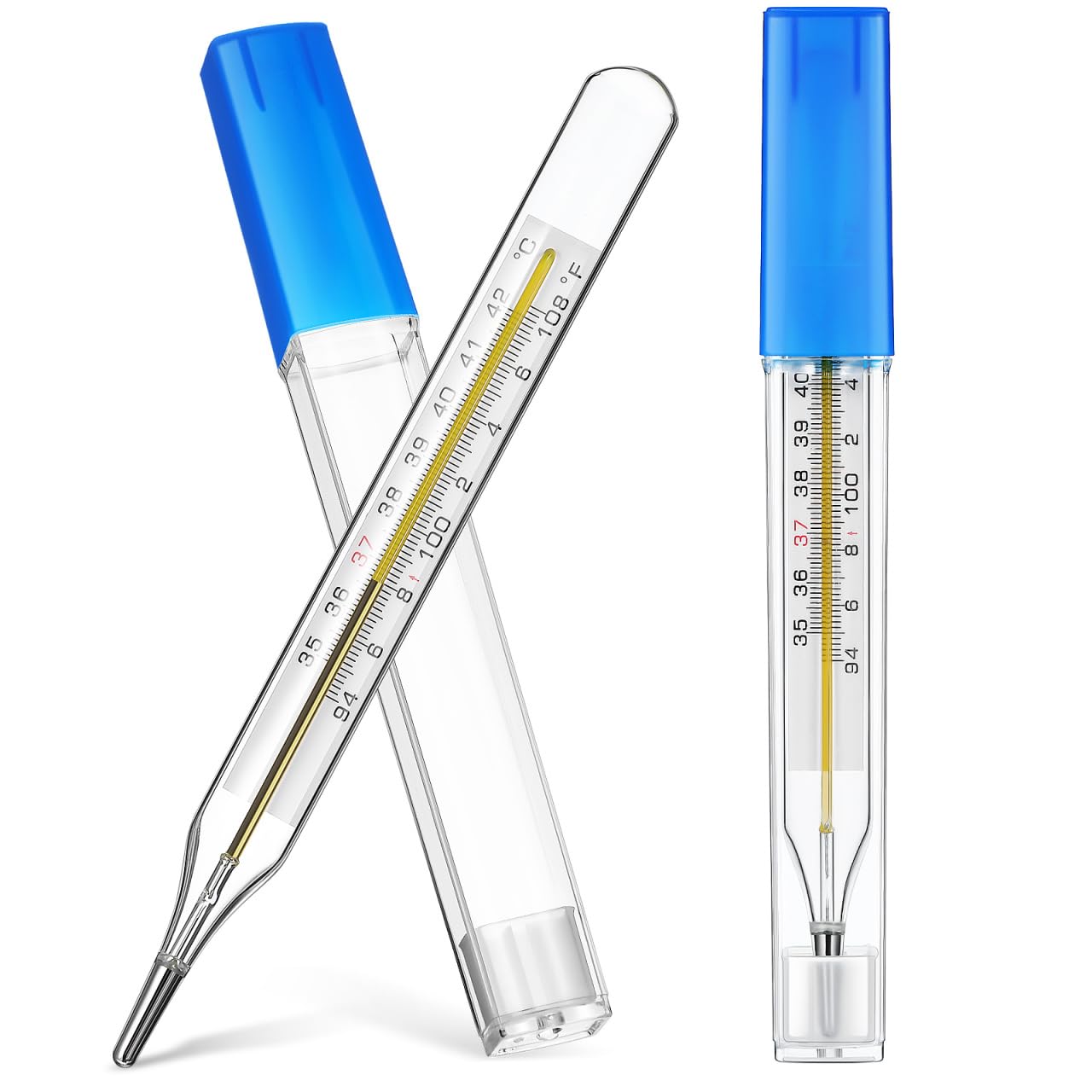 Toyvian 2pcs Glass Oral Thermometer for Adults - Glass Thermometer Armpit Fast Reading Fever Indicator for Adults and Kids (Double Scale)