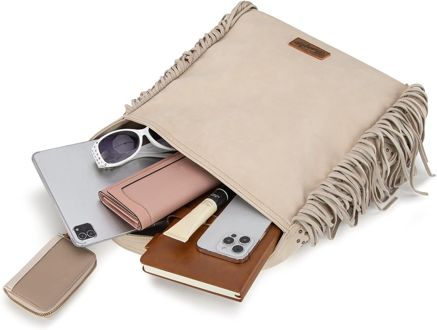 Wrangler Fringe Suede Hobo Bag for Women Leather Western Fringe Purse Tassel Hippie Shoulder Bag - Image 6