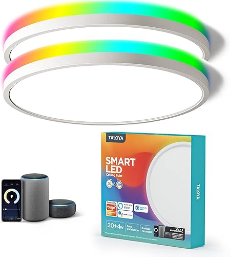 TALOYA Compatible con Alexa Flush Mount Lámpara de techo de 12 pulgadas luz ambiental RGB de 12 pulgadas luz de día 3000 K 6500 K ajustable por
