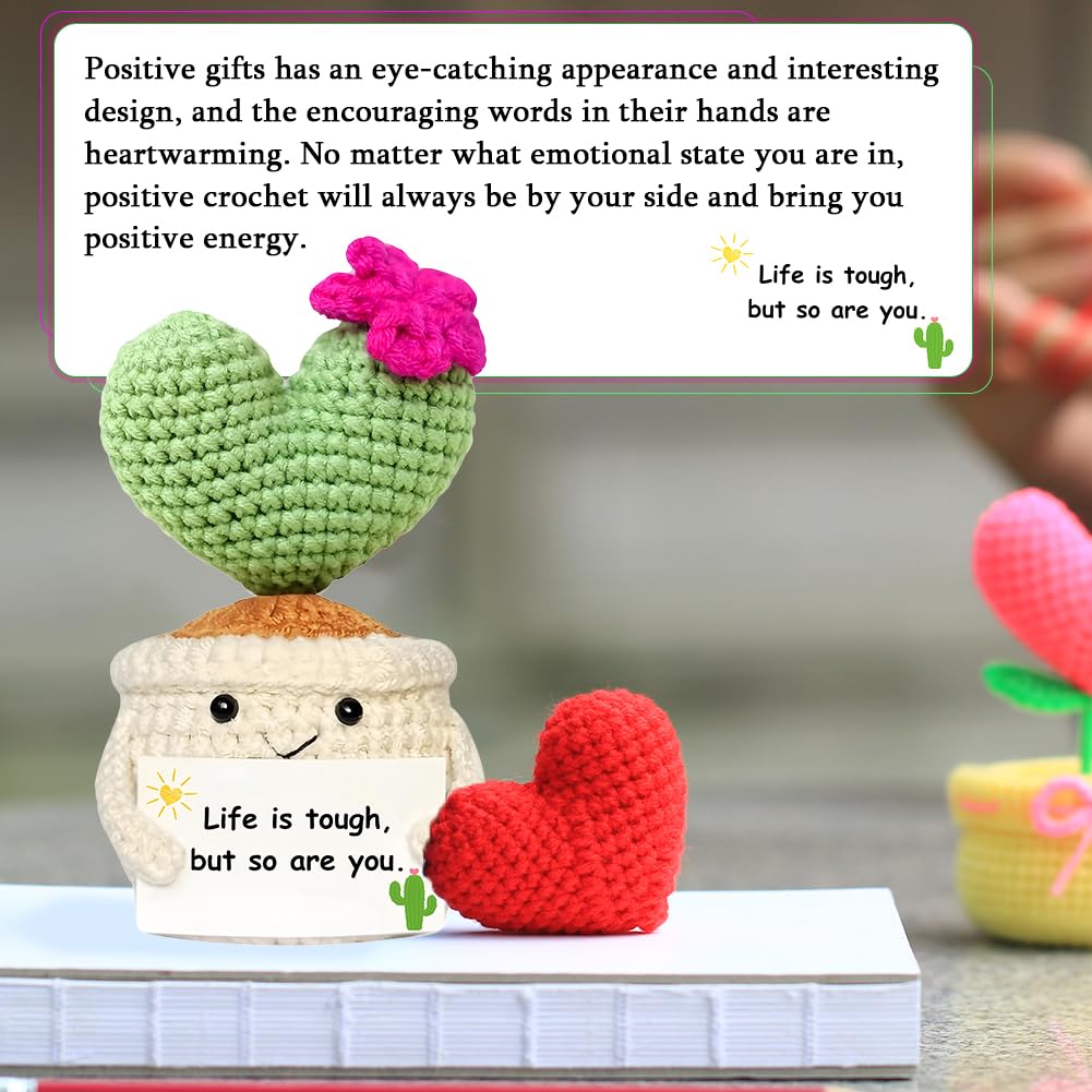 MyrkalaToy Crochet Positive Cactus, Get Well Gifts for Women Handmade Crochet Cactus, Cute Emotional Support Cactus Decor - Image 4