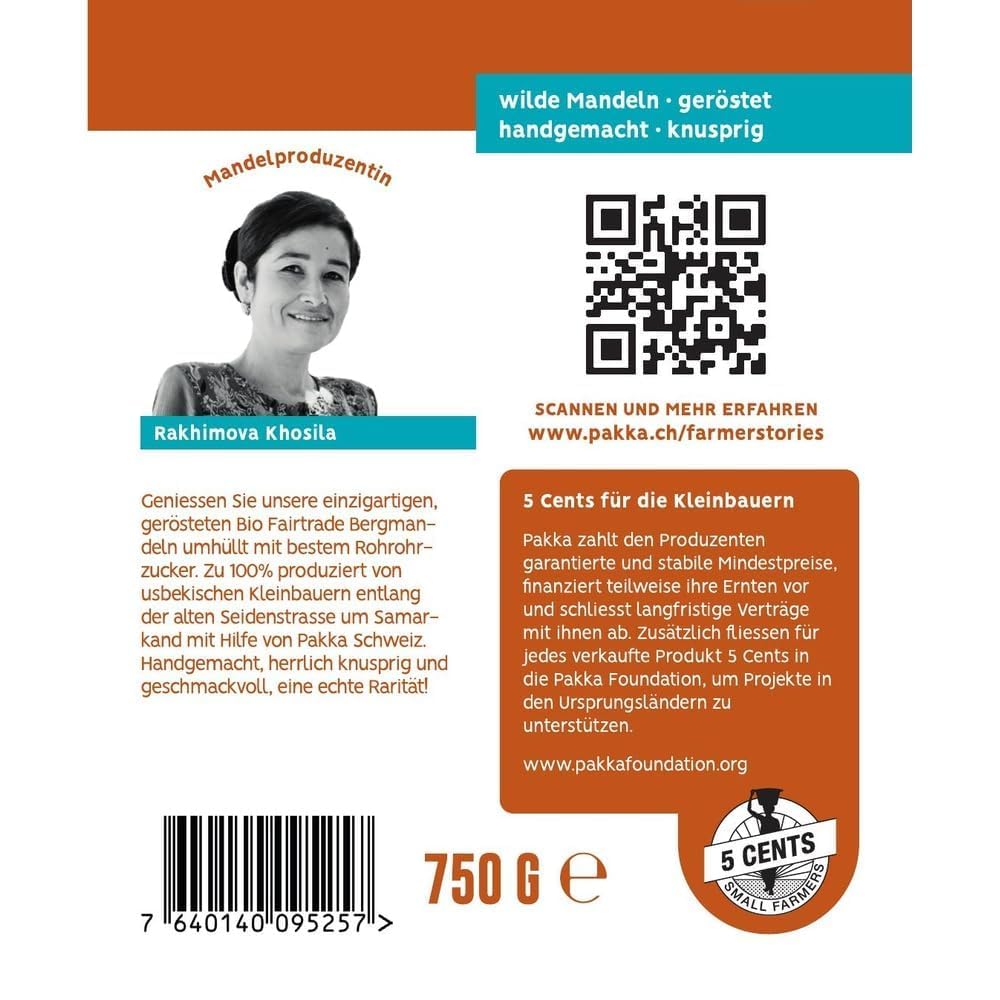 PAKKA - Bio Fairtrade Zuckermandeln geröstet 750gr, Öko kandierte gebrannte Zucker Mandeln - Navat, direkt aus Samarkand Usbekistan, vegan, Familienpackung, Value-Pack 0,75kg