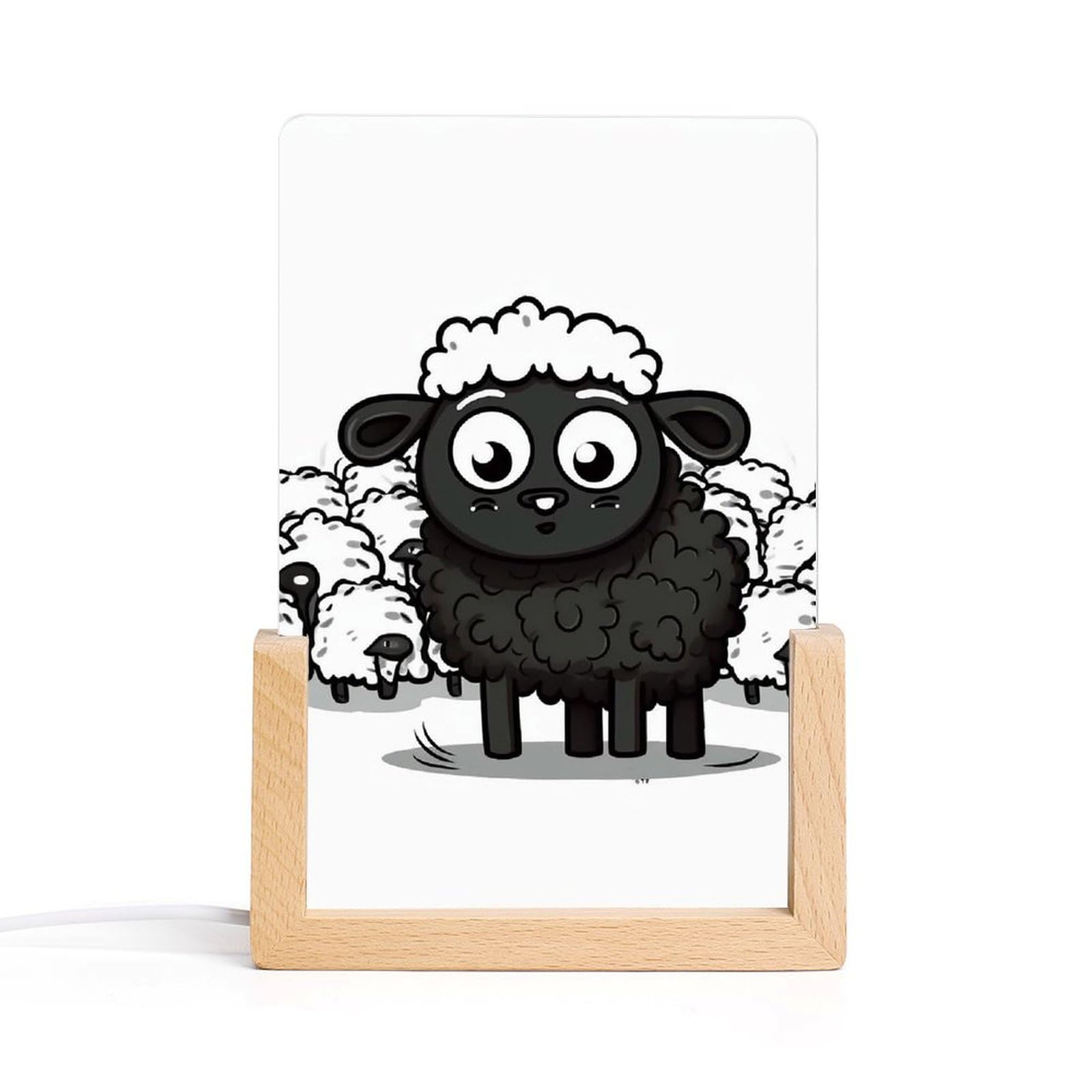 LYHVSFJW Cartoon Black White Sheep Night Light LED Small Desk Lamp Acrylic Photo Frames Night Lights Decorative Sleep Nightlight USB Bedside Lamp for Living Room Bedrooms Offices