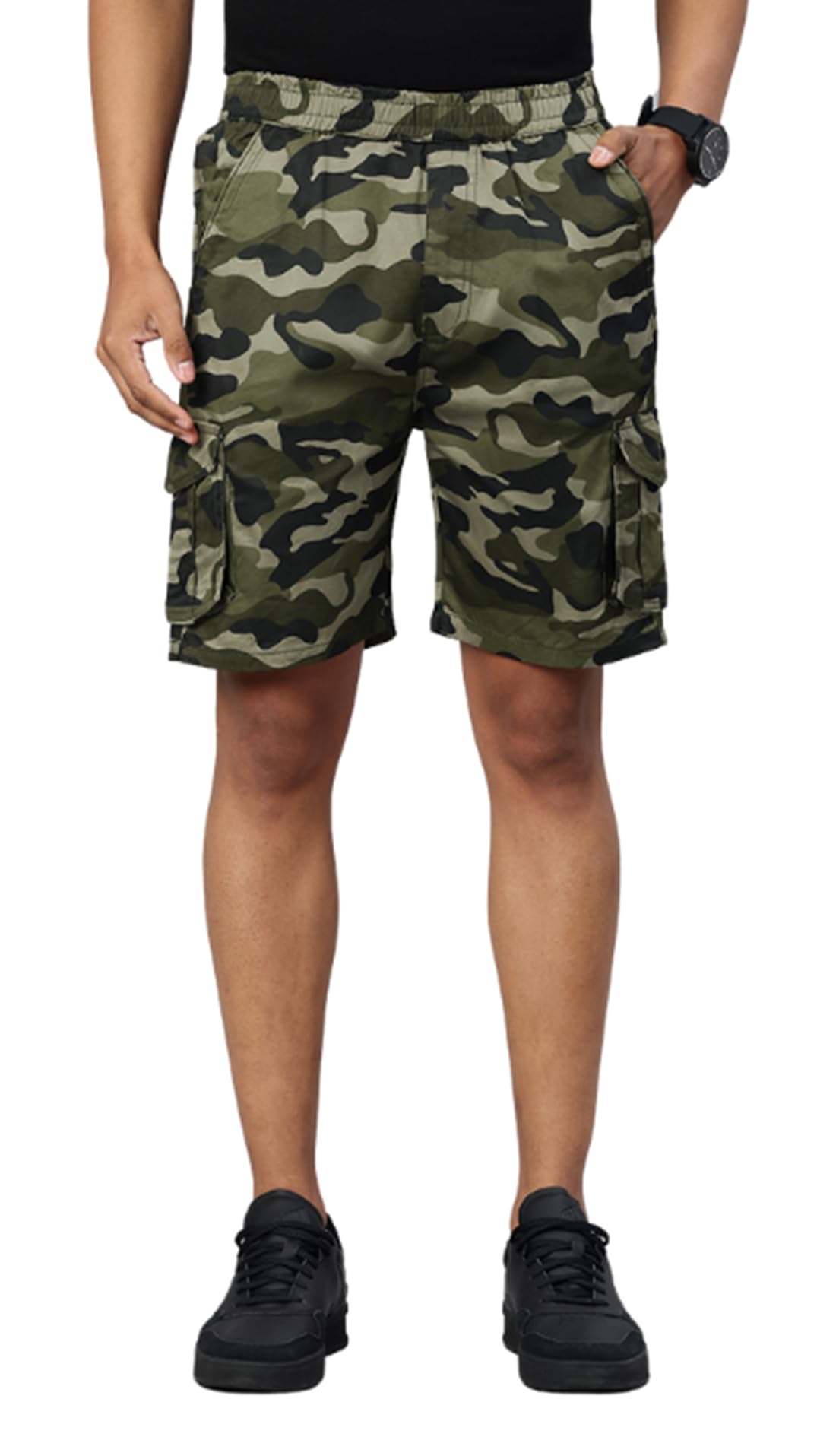 adbucks Men's Solid Regular Fit Army Print Cargo Cotton Shorts-picture-20