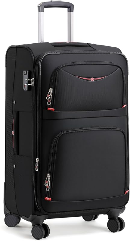 ROPLUS Softside Expandable Luggage with 4 Spinner Wheels, Durable Checked-Luggage Suitcase (Black, 29-Inch)