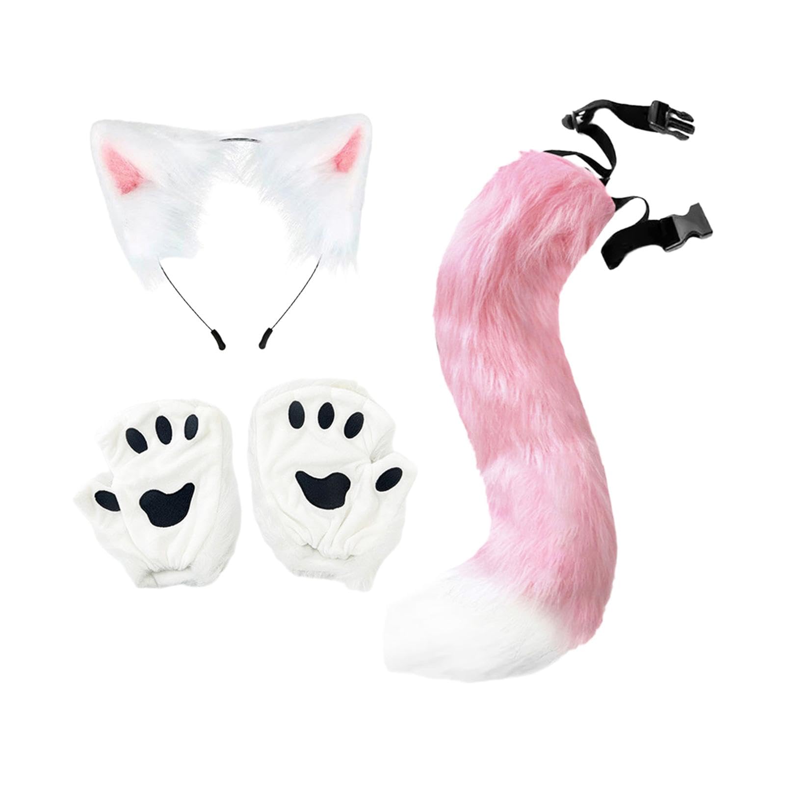 Oreilles et queue de renard rose en fausse fourrure douce - 8