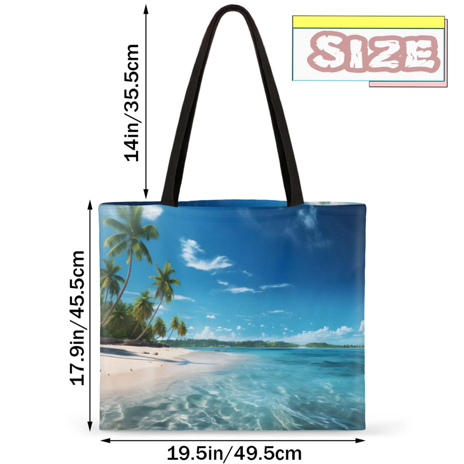 Mularoka Coconut Beach Scenery Square Canvas Tote Bag Top Handle Purses Stylish Women Canvas Shoulder Tote Bags Reusable Handbags for Work Travel Picnic Beach Shopping Gym Hiking